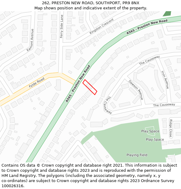 262, PRESTON NEW ROAD, SOUTHPORT, PR9 8NX: Location map and indicative extent of plot