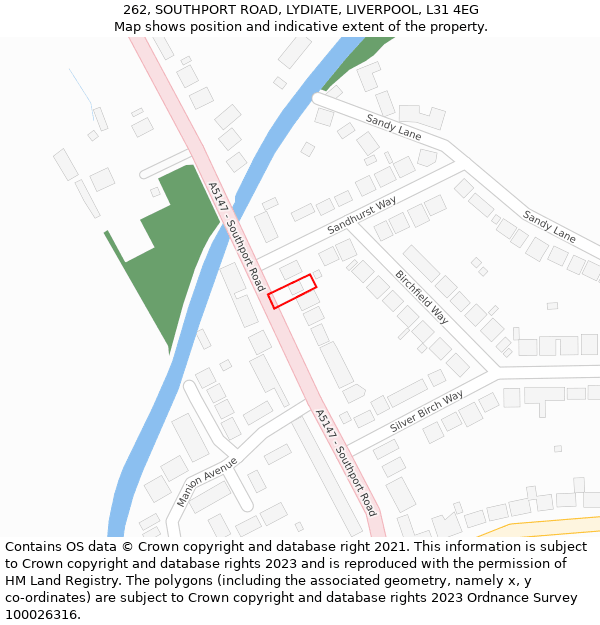 262, SOUTHPORT ROAD, LYDIATE, LIVERPOOL, L31 4EG: Location map and indicative extent of plot
