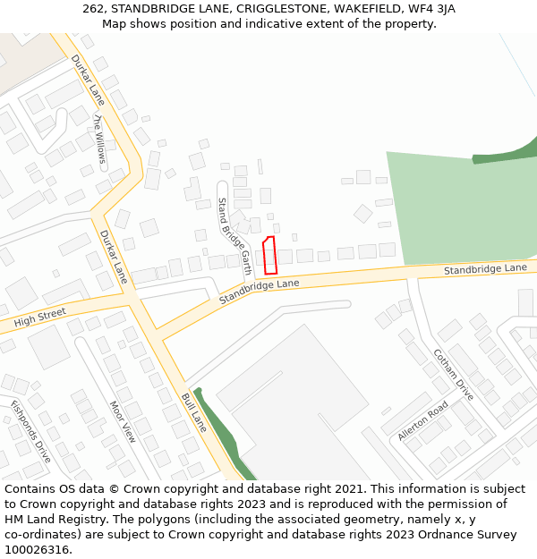 262, STANDBRIDGE LANE, CRIGGLESTONE, WAKEFIELD, WF4 3JA: Location map and indicative extent of plot