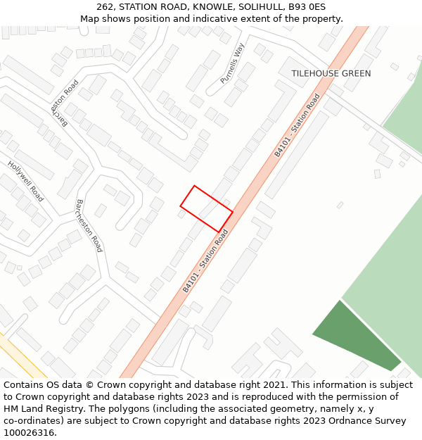262, STATION ROAD, KNOWLE, SOLIHULL, B93 0ES: Location map and indicative extent of plot