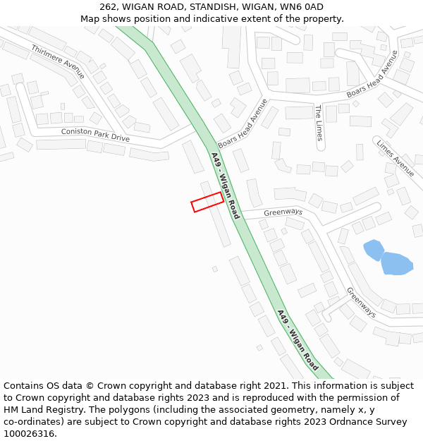 262, WIGAN ROAD, STANDISH, WIGAN, WN6 0AD: Location map and indicative extent of plot