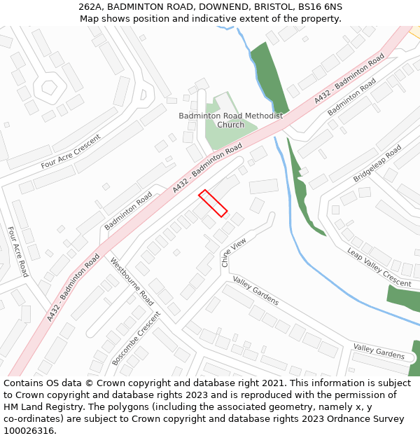 262A, BADMINTON ROAD, DOWNEND, BRISTOL, BS16 6NS: Location map and indicative extent of plot