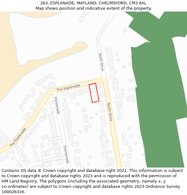 263, ESPLANADE, MAYLAND, CHELMSFORD, CM3 6AL: Location map and indicative extent of plot