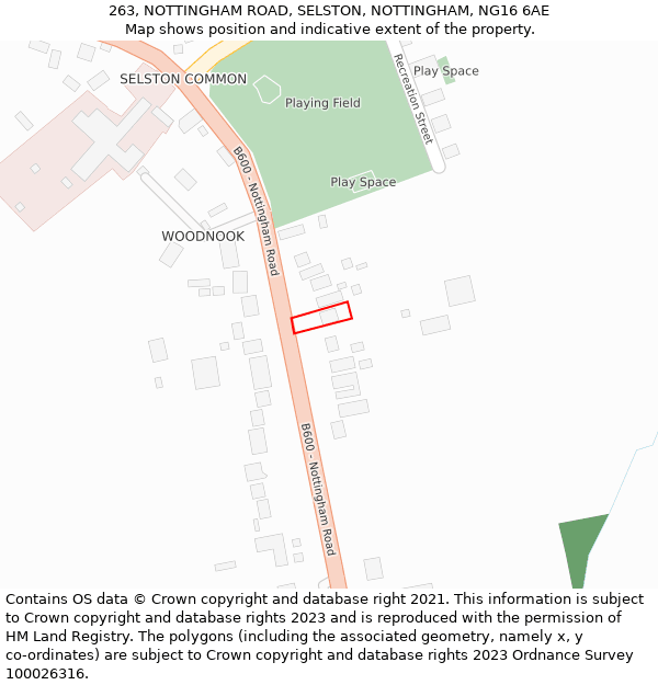 263, NOTTINGHAM ROAD, SELSTON, NOTTINGHAM, NG16 6AE: Location map and indicative extent of plot