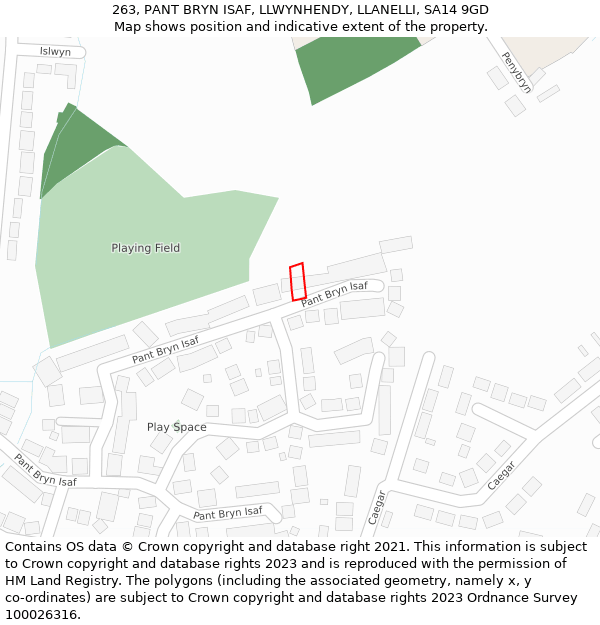 263, PANT BRYN ISAF, LLWYNHENDY, LLANELLI, SA14 9GD: Location map and indicative extent of plot