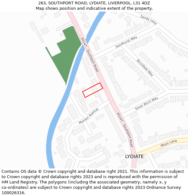 263, SOUTHPORT ROAD, LYDIATE, LIVERPOOL, L31 4DZ: Location map and indicative extent of plot