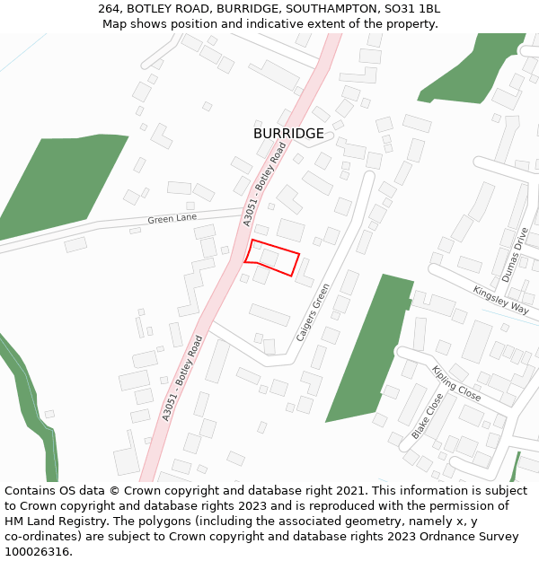 264, BOTLEY ROAD, BURRIDGE, SOUTHAMPTON, SO31 1BL: Location map and indicative extent of plot