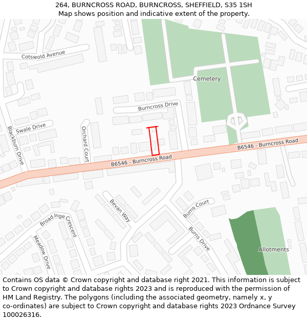 264, BURNCROSS ROAD, BURNCROSS, SHEFFIELD, S35 1SH: Location map and indicative extent of plot