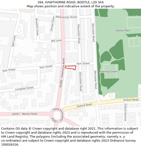 264, HAWTHORNE ROAD, BOOTLE, L20 3AS: Location map and indicative extent of plot