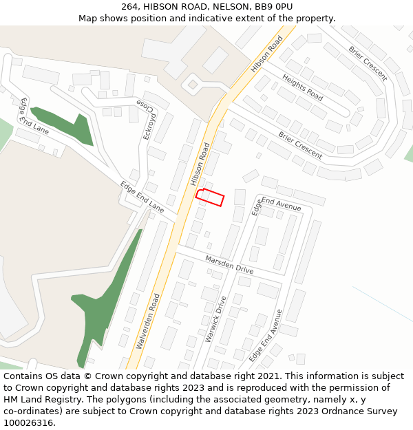 264, HIBSON ROAD, NELSON, BB9 0PU: Location map and indicative extent of plot
