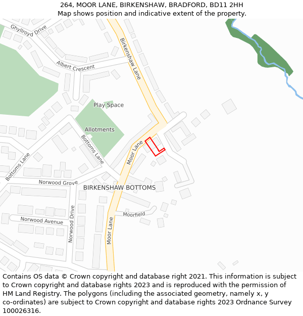 264, MOOR LANE, BIRKENSHAW, BRADFORD, BD11 2HH: Location map and indicative extent of plot