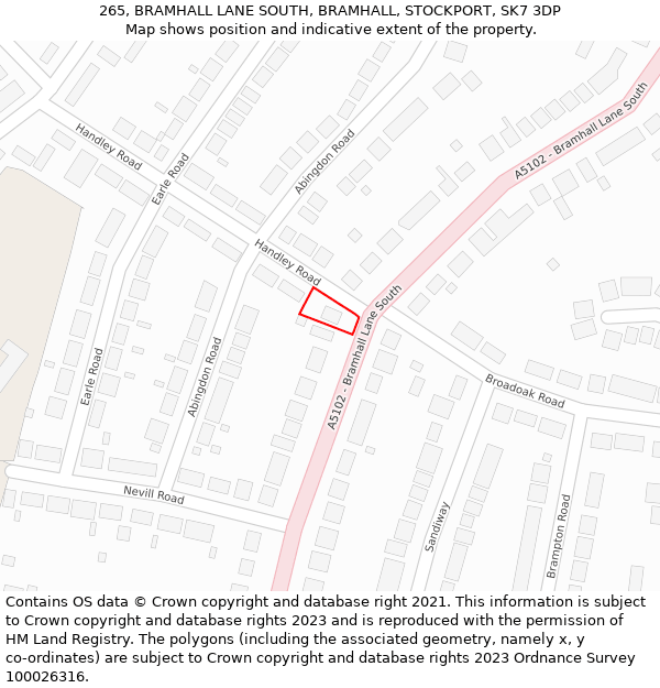 265, BRAMHALL LANE SOUTH, BRAMHALL, STOCKPORT, SK7 3DP: Location map and indicative extent of plot