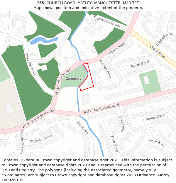 265, CHURCH ROAD, ASTLEY, MANCHESTER, M29 7ET: Location map and indicative extent of plot