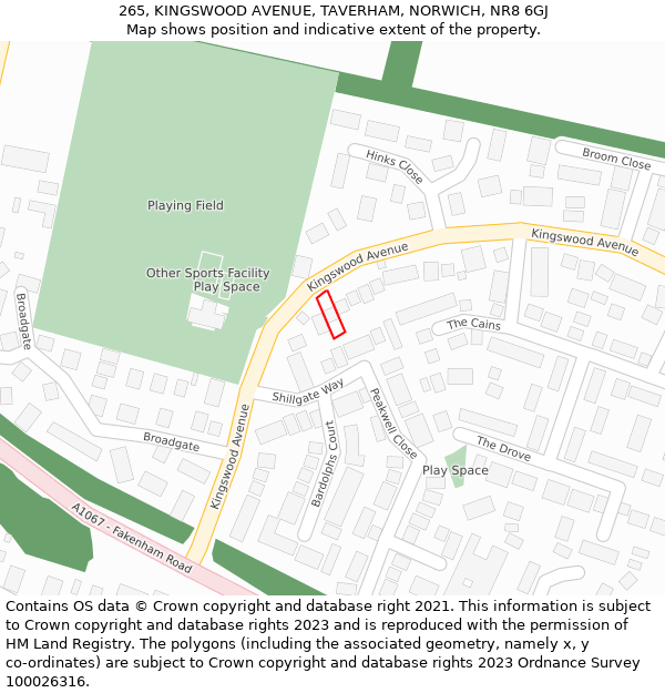 265, KINGSWOOD AVENUE, TAVERHAM, NORWICH, NR8 6GJ: Location map and indicative extent of plot