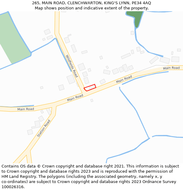265, MAIN ROAD, CLENCHWARTON, KING'S LYNN, PE34 4AQ: Location map and indicative extent of plot