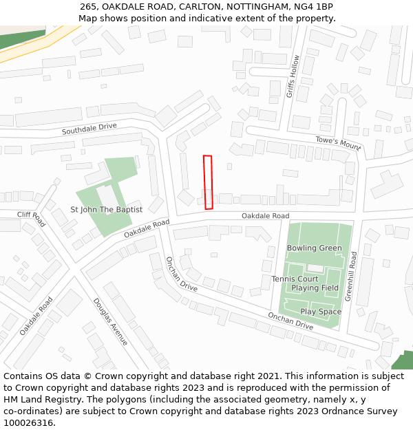 265, OAKDALE ROAD, CARLTON, NOTTINGHAM, NG4 1BP: Location map and indicative extent of plot