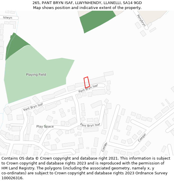 265, PANT BRYN ISAF, LLWYNHENDY, LLANELLI, SA14 9GD: Location map and indicative extent of plot