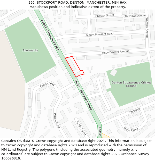 265, STOCKPORT ROAD, DENTON, MANCHESTER, M34 6AX: Location map and indicative extent of plot