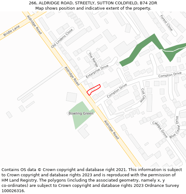 266, ALDRIDGE ROAD, STREETLY, SUTTON COLDFIELD, B74 2DR: Location map and indicative extent of plot