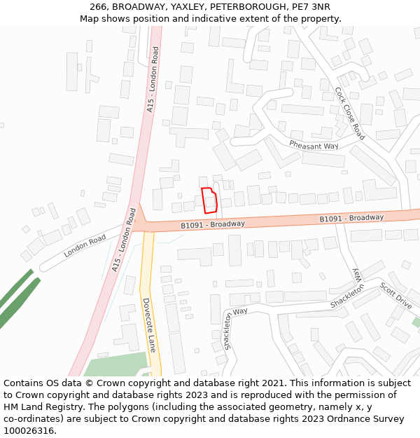 266, BROADWAY, YAXLEY, PETERBOROUGH, PE7 3NR: Location map and indicative extent of plot
