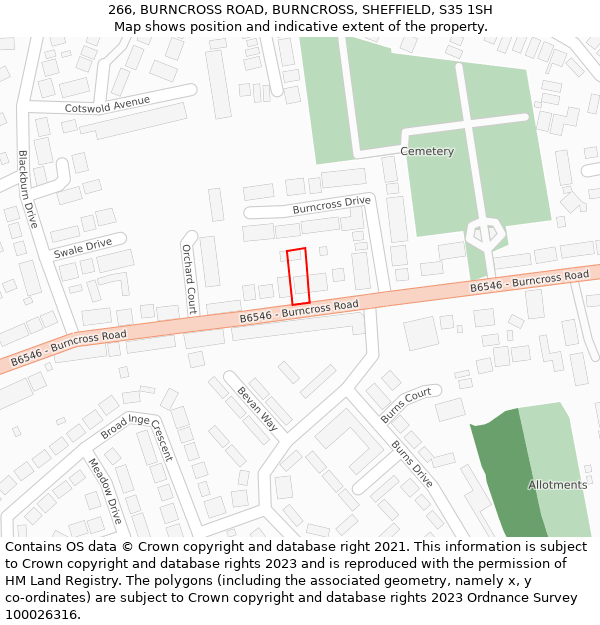 266, BURNCROSS ROAD, BURNCROSS, SHEFFIELD, S35 1SH: Location map and indicative extent of plot