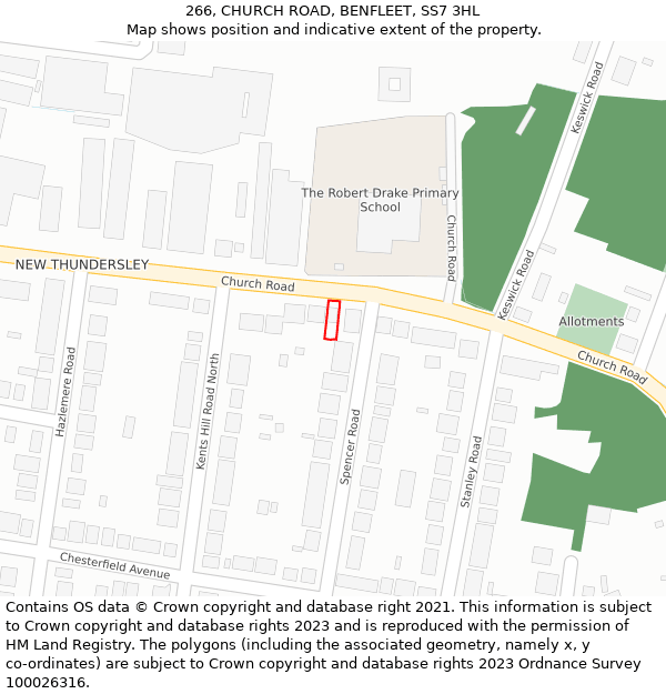 266, CHURCH ROAD, BENFLEET, SS7 3HL: Location map and indicative extent of plot