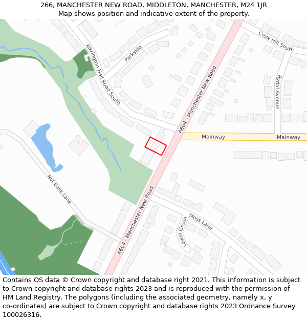 266, MANCHESTER NEW ROAD, MIDDLETON, MANCHESTER, M24 1JR: Location map and indicative extent of plot