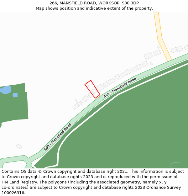 266, MANSFIELD ROAD, WORKSOP, S80 3DP: Location map and indicative extent of plot
