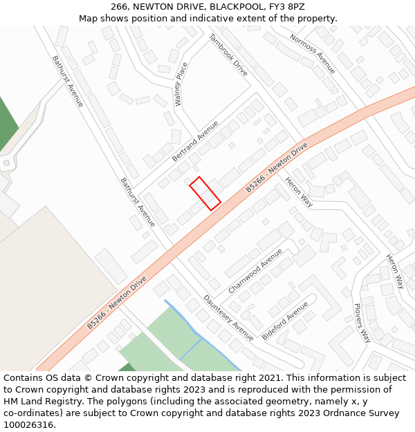 266, NEWTON DRIVE, BLACKPOOL, FY3 8PZ: Location map and indicative extent of plot