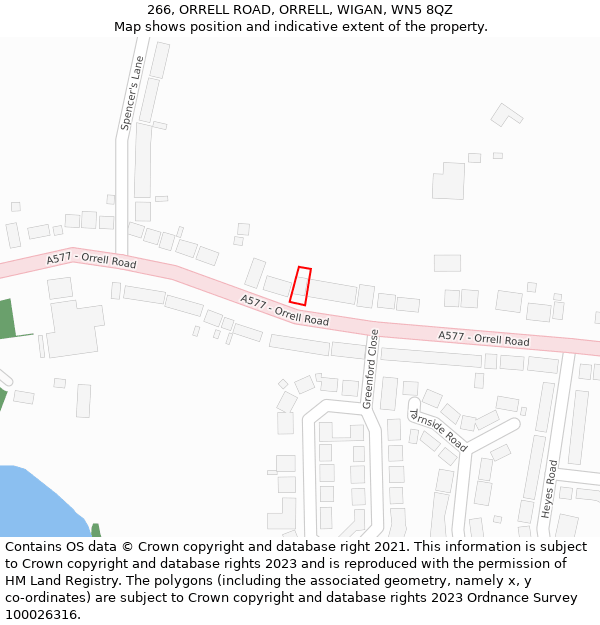 266, ORRELL ROAD, ORRELL, WIGAN, WN5 8QZ: Location map and indicative extent of plot