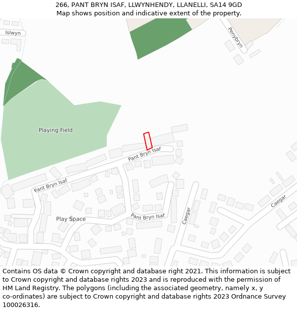 266, PANT BRYN ISAF, LLWYNHENDY, LLANELLI, SA14 9GD: Location map and indicative extent of plot