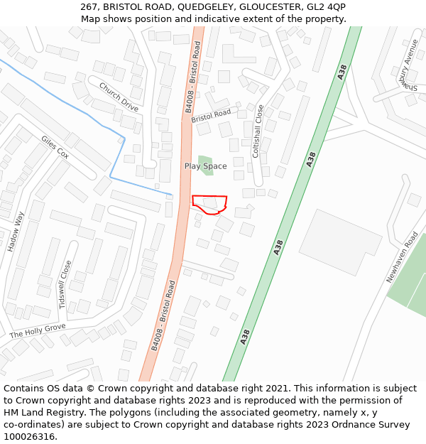 267, BRISTOL ROAD, QUEDGELEY, GLOUCESTER, GL2 4QP: Location map and indicative extent of plot