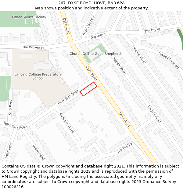 267, DYKE ROAD, HOVE, BN3 6PA: Location map and indicative extent of plot