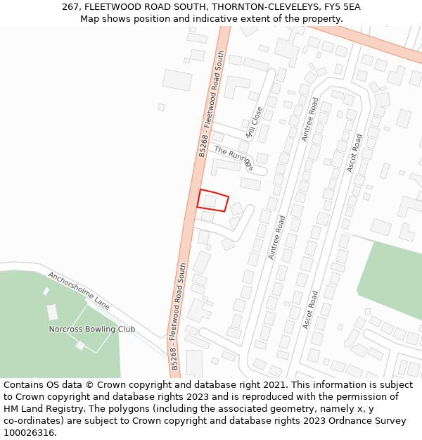 267, FLEETWOOD ROAD SOUTH, THORNTON-CLEVELEYS, FY5 5EA: Location map and indicative extent of plot
