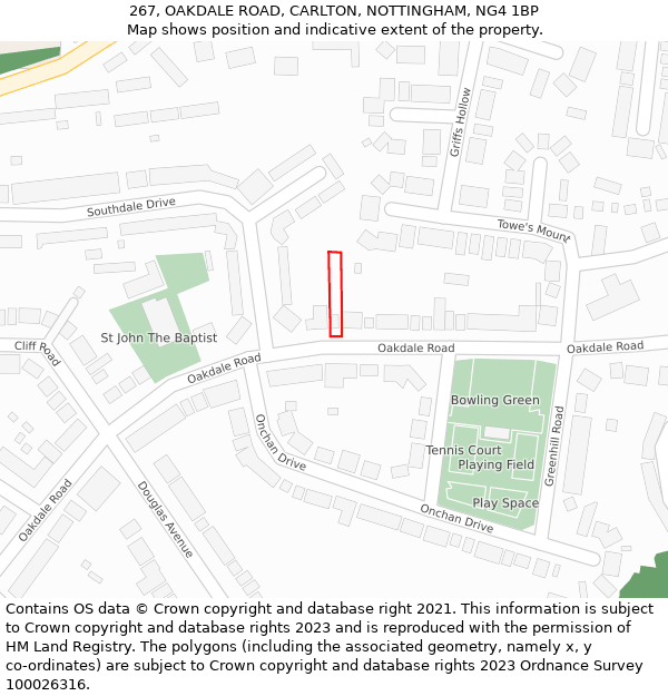267, OAKDALE ROAD, CARLTON, NOTTINGHAM, NG4 1BP: Location map and indicative extent of plot
