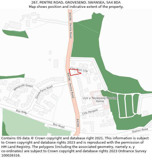 267, PENTRE ROAD, GROVESEND, SWANSEA, SA4 8DA: Location map and indicative extent of plot