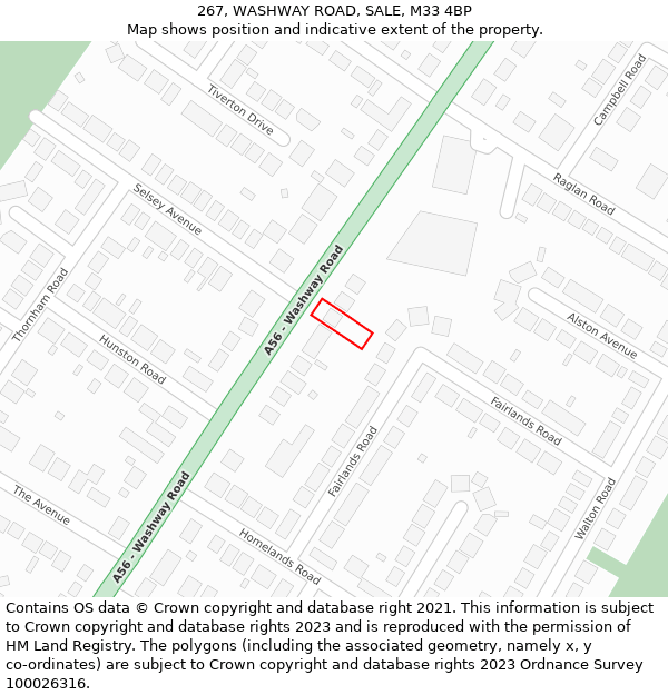 267, WASHWAY ROAD, SALE, M33 4BP: Location map and indicative extent of plot