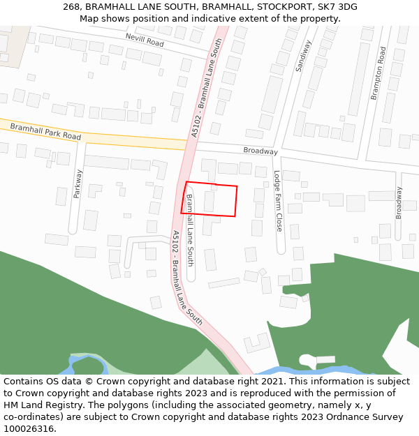 268, BRAMHALL LANE SOUTH, BRAMHALL, STOCKPORT, SK7 3DG: Location map and indicative extent of plot