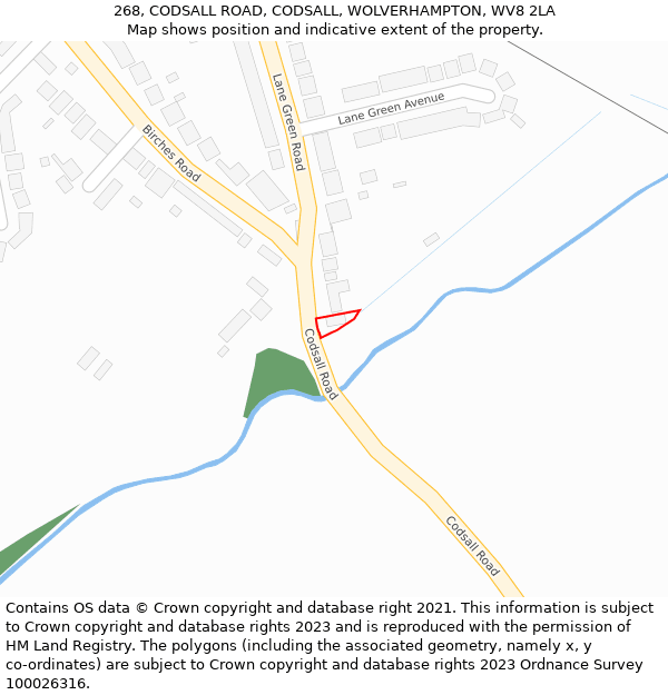 268, CODSALL ROAD, CODSALL, WOLVERHAMPTON, WV8 2LA: Location map and indicative extent of plot