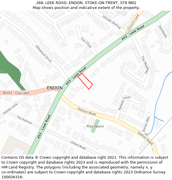 268, LEEK ROAD, ENDON, STOKE-ON-TRENT, ST9 9BQ: Location map and indicative extent of plot