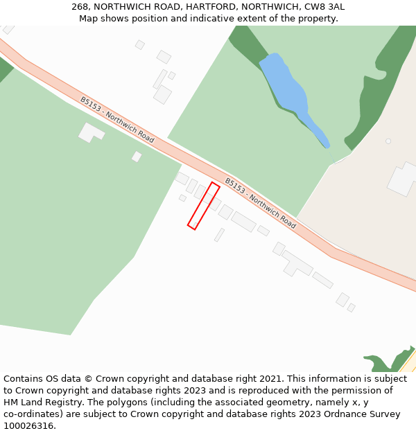 268, NORTHWICH ROAD, HARTFORD, NORTHWICH, CW8 3AL: Location map and indicative extent of plot