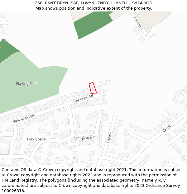 268, PANT BRYN ISAF, LLWYNHENDY, LLANELLI, SA14 9GD: Location map and indicative extent of plot