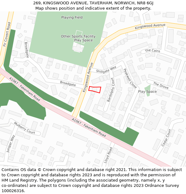 269, KINGSWOOD AVENUE, TAVERHAM, NORWICH, NR8 6GJ: Location map and indicative extent of plot