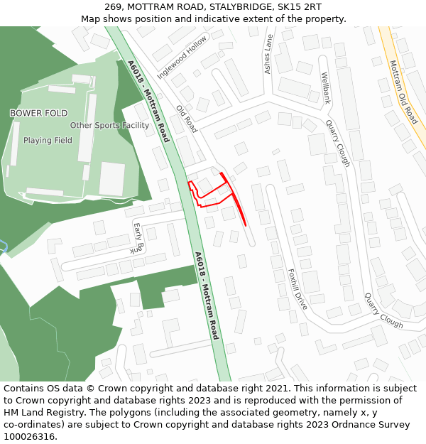 269, MOTTRAM ROAD, STALYBRIDGE, SK15 2RT: Location map and indicative extent of plot