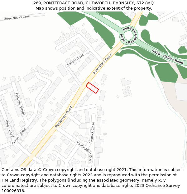 269, PONTEFRACT ROAD, CUDWORTH, BARNSLEY, S72 8AQ: Location map and indicative extent of plot