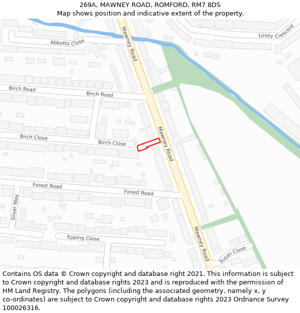 269A, MAWNEY ROAD, ROMFORD, RM7 8DS: Location map and indicative extent of plot