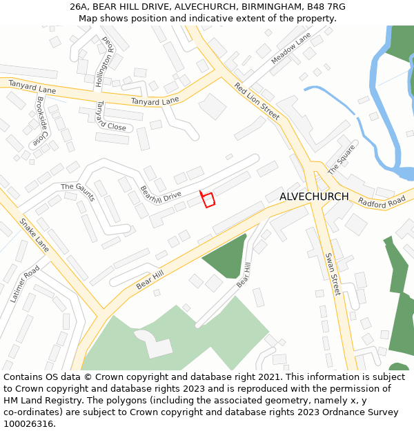 26A, BEAR HILL DRIVE, ALVECHURCH, BIRMINGHAM, B48 7RG: Location map and indicative extent of plot