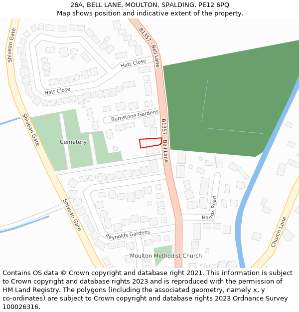 26A, BELL LANE, MOULTON, SPALDING, PE12 6PQ: Location map and indicative extent of plot