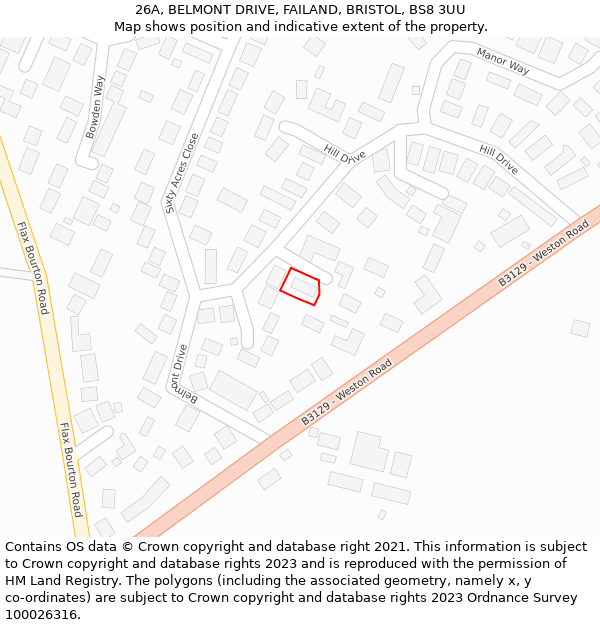 26A, BELMONT DRIVE, FAILAND, BRISTOL, BS8 3UU: Location map and indicative extent of plot