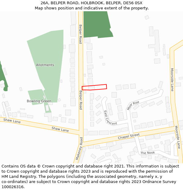 26A, BELPER ROAD, HOLBROOK, BELPER, DE56 0SX: Location map and indicative extent of plot